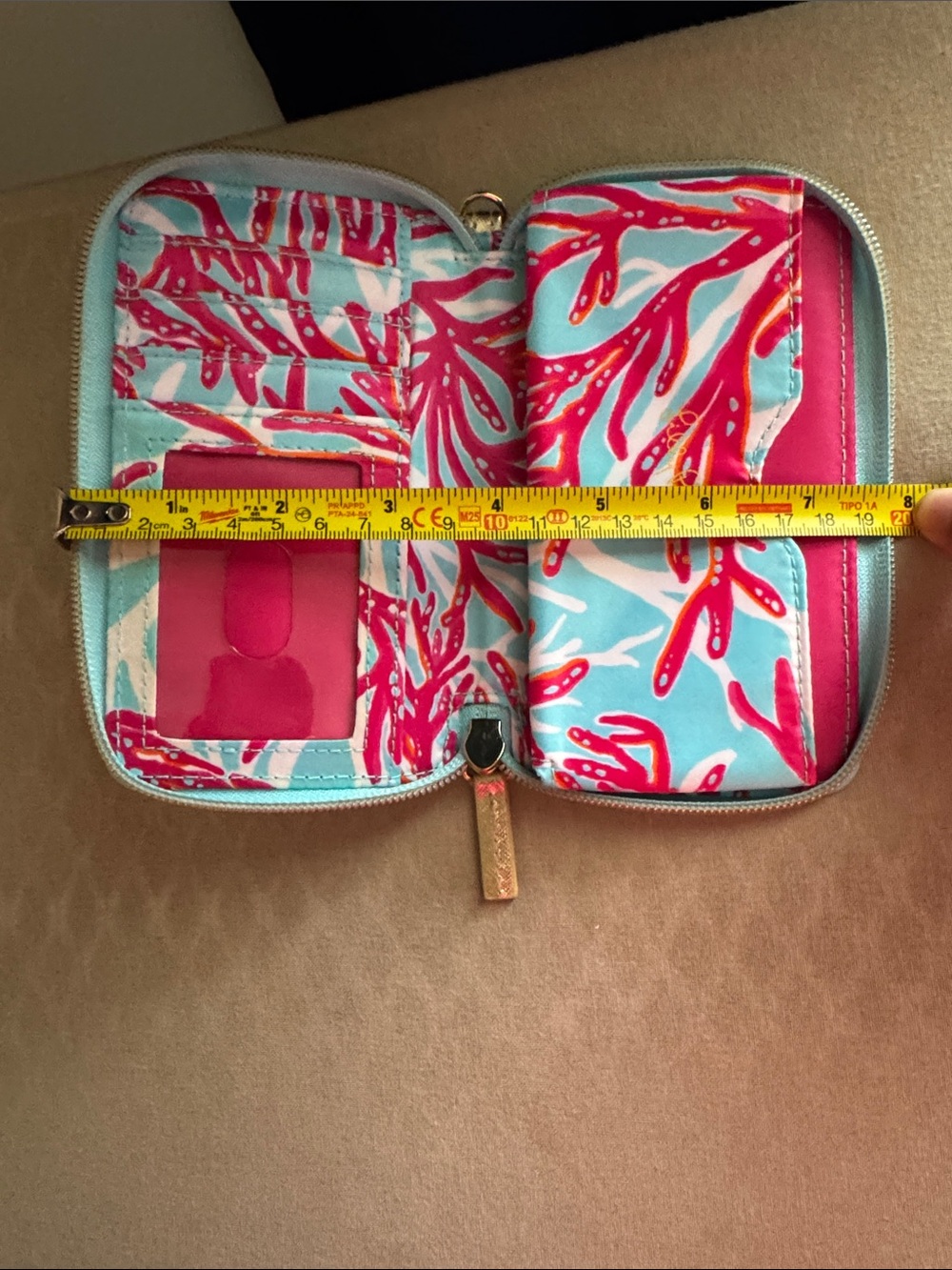 Lilly Pulitzer Turquoise Wallet with Hot Pink & Orange Coral Motif - Picture 6 of 6